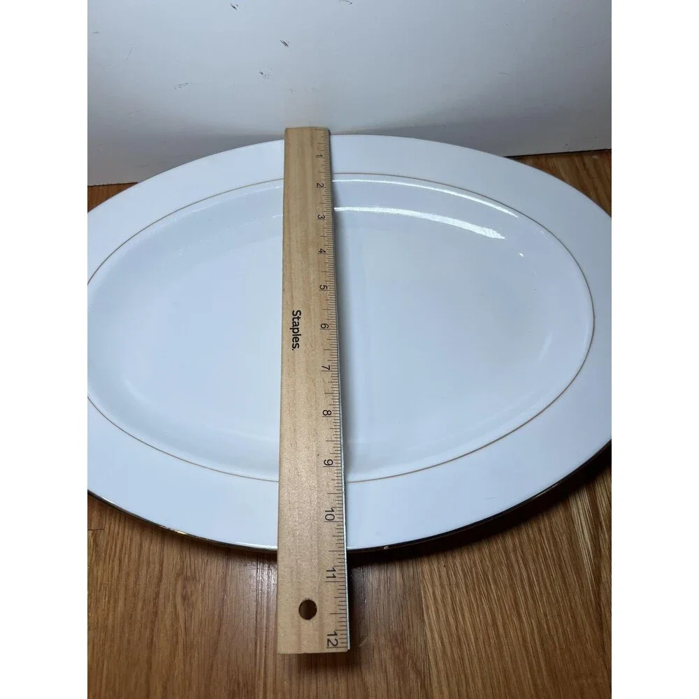 Simply Elegant Porcelain Oval Serving Platter White Gold Trim 16